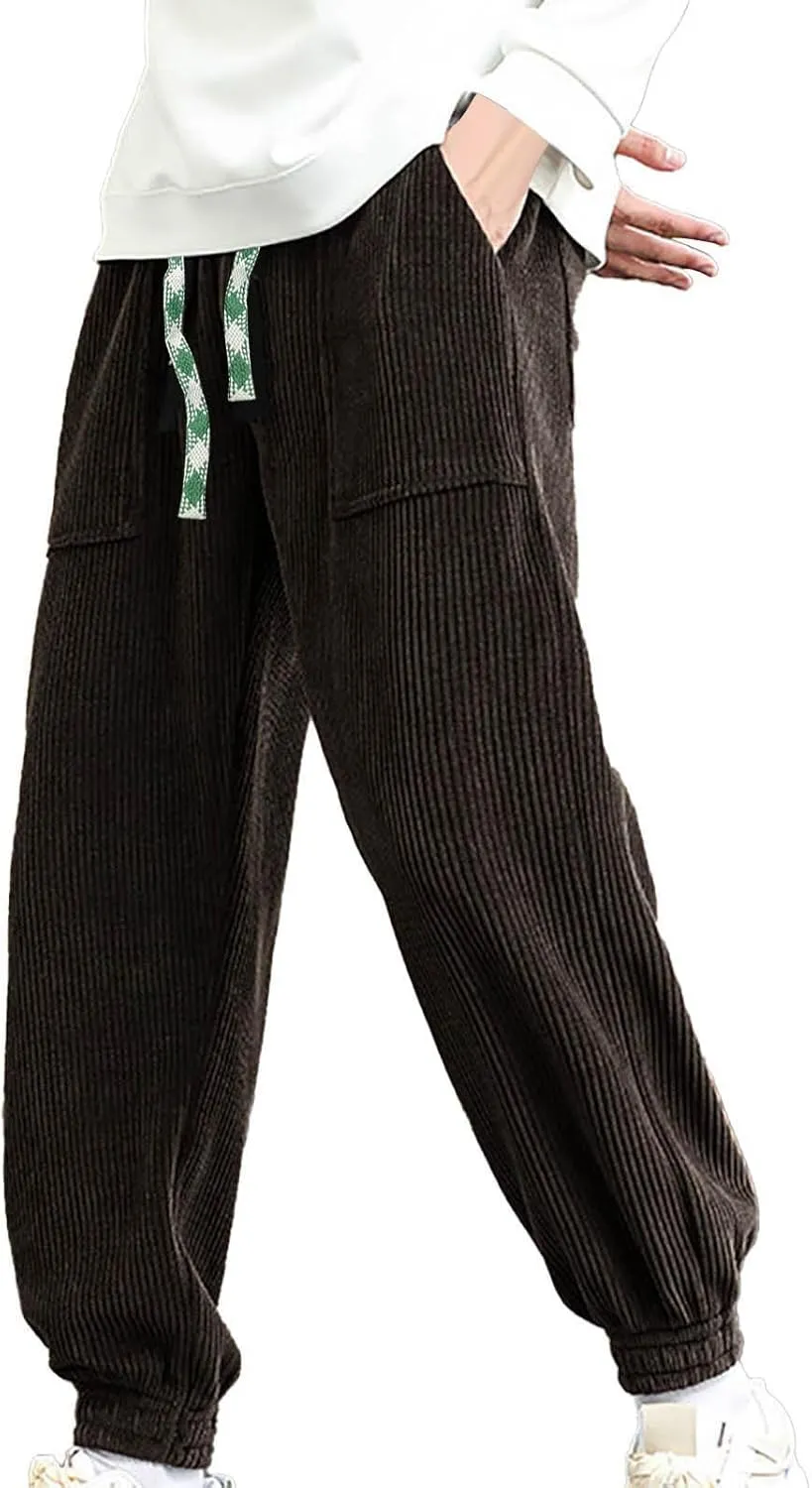Comfortable Sweatpants for Men Mens Corduroy Joggers Pants Casual Cargo Pants Drawstring Elastic Athletic Lounge