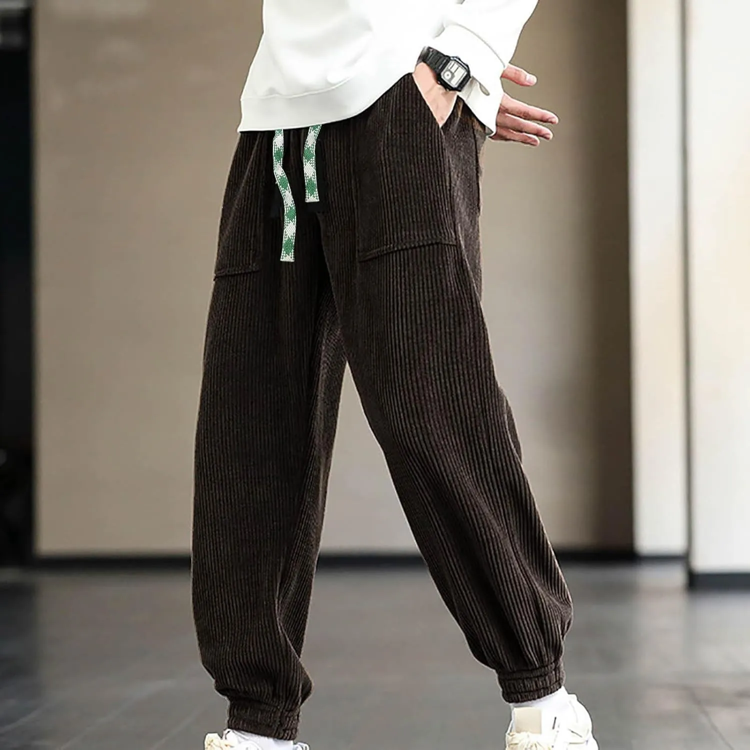 Comfortable Sweatpants for Men Mens Corduroy Joggers Pants Casual Cargo Pants Drawstring Elastic Athletic Lounge