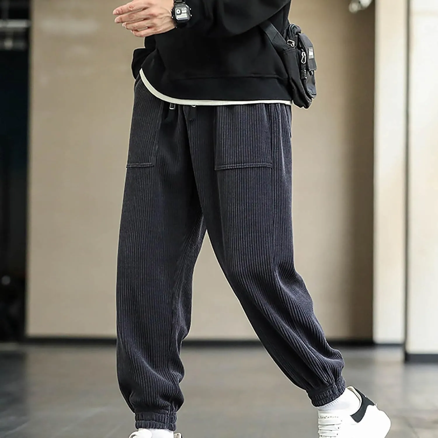 Comfortable Sweatpants for Men Mens Corduroy Joggers Pants Casual Cargo Pants Drawstring Elastic Athletic Lounge