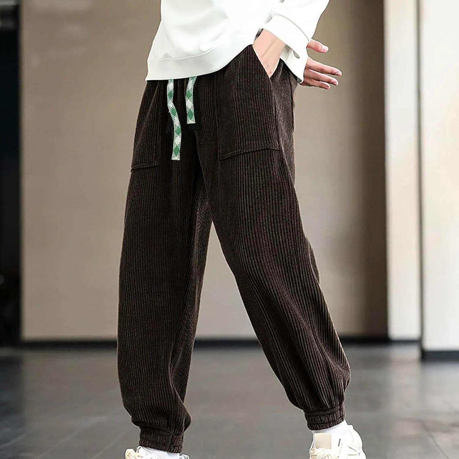 Comfortable Sweatpants for Men Mens Corduroy Joggers Pants Casual Cargo Pants Drawstring Elastic Athletic Lounge