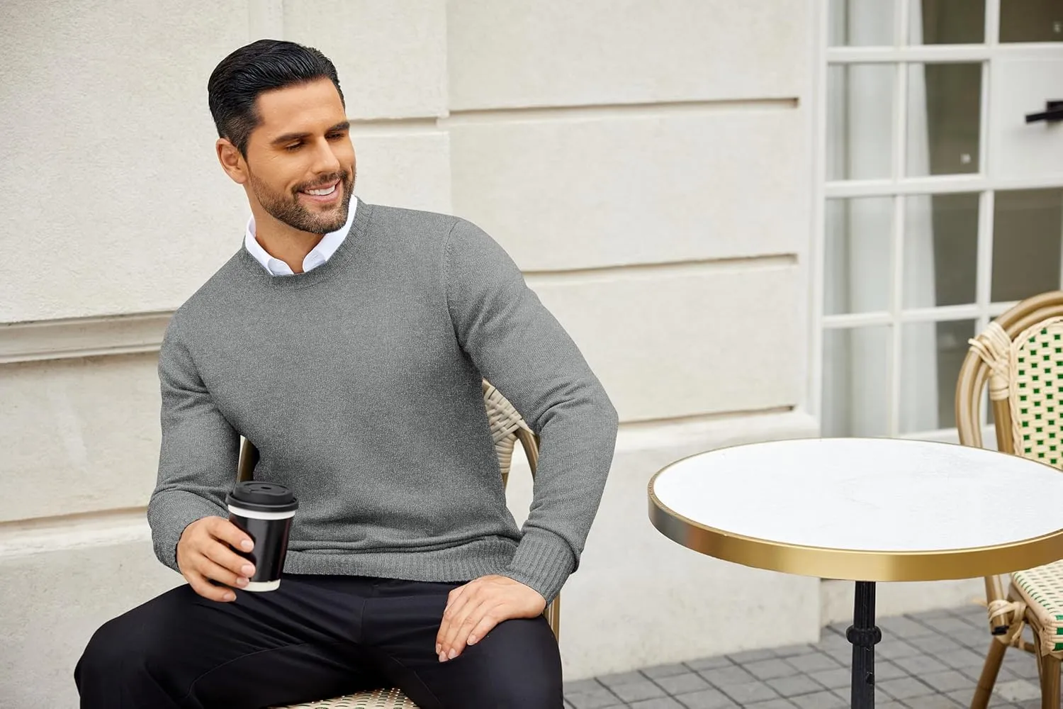 COOFANDY Mens Knit Dress Sweater Crewneck Long Sleeves Slim Fit Sweaters Business Casual Ribbing Pullover Tops
