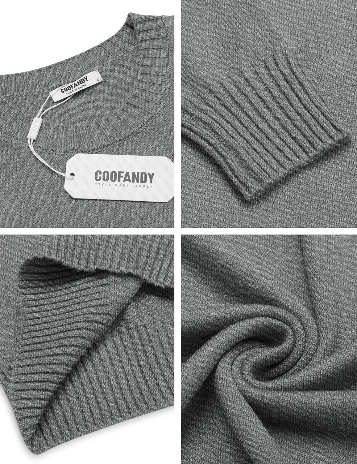 COOFANDY Mens Knit Dress Sweater Crewneck Long Sleeves Slim Fit Sweaters Business Casual Ribbing Pullover Tops