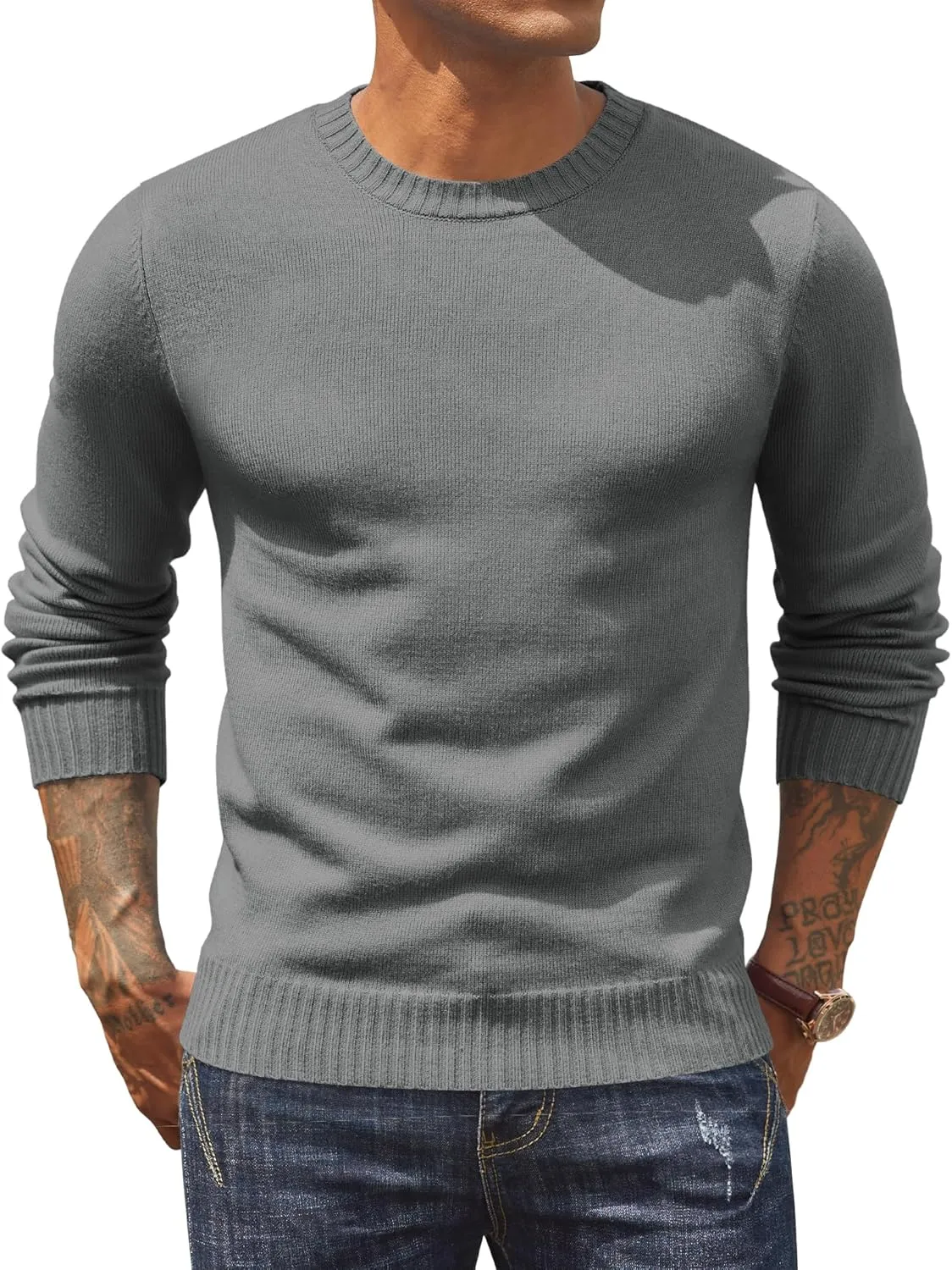 COOFANDY Mens Knit Dress Sweater Crewneck Long Sleeves Slim Fit Sweaters Business Casual Ribbing Pullover Tops