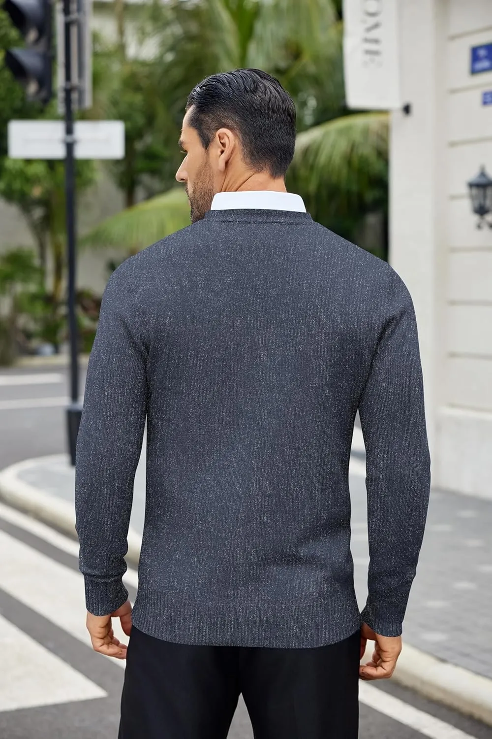 COOFANDY Mens Knit Dress Sweater Crewneck Long Sleeves Slim Fit Sweaters Business Casual Ribbing Pullover Tops