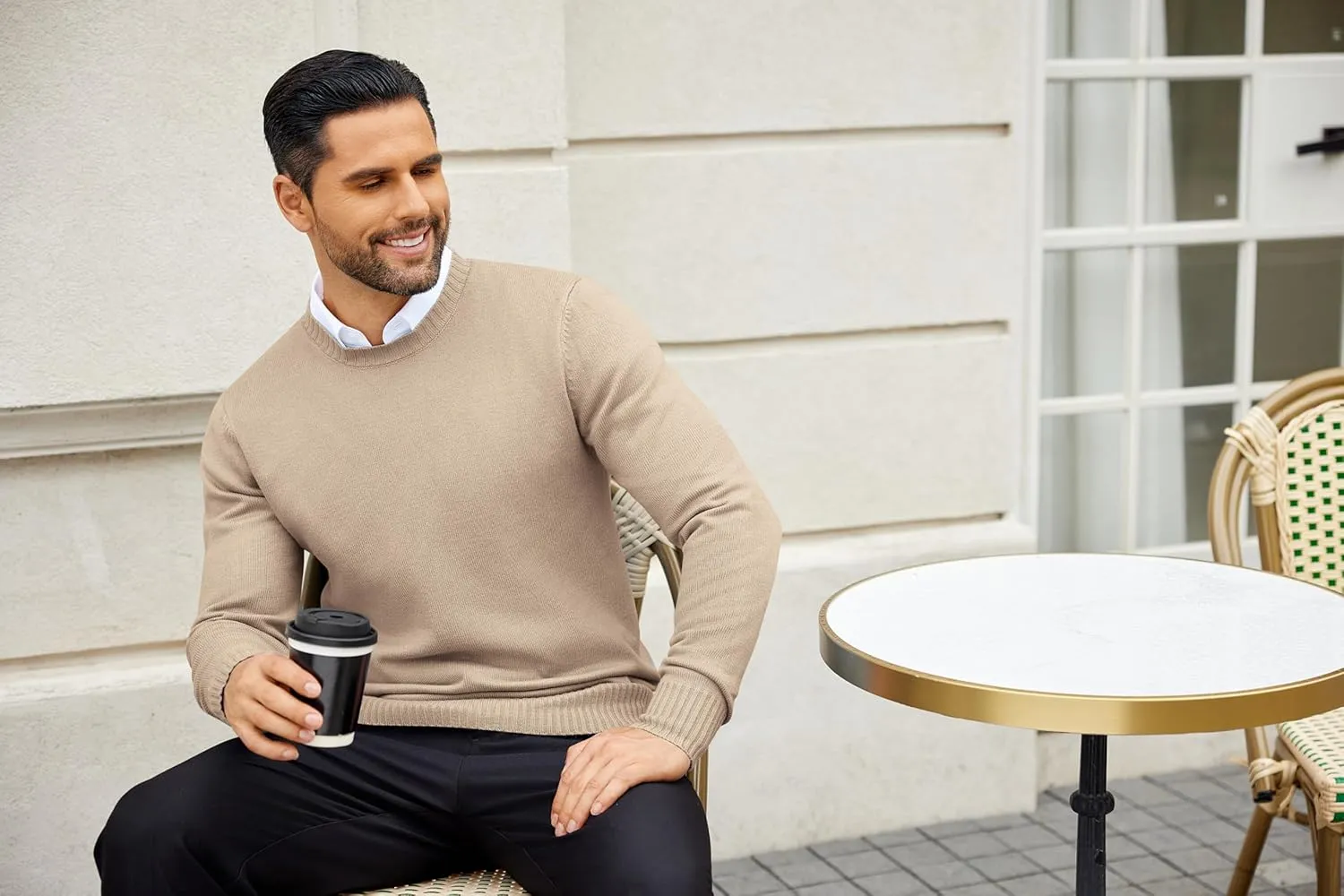 COOFANDY Mens Knit Dress Sweater Crewneck Long Sleeves Slim Fit Sweaters Business Casual Ribbing Pullover Tops