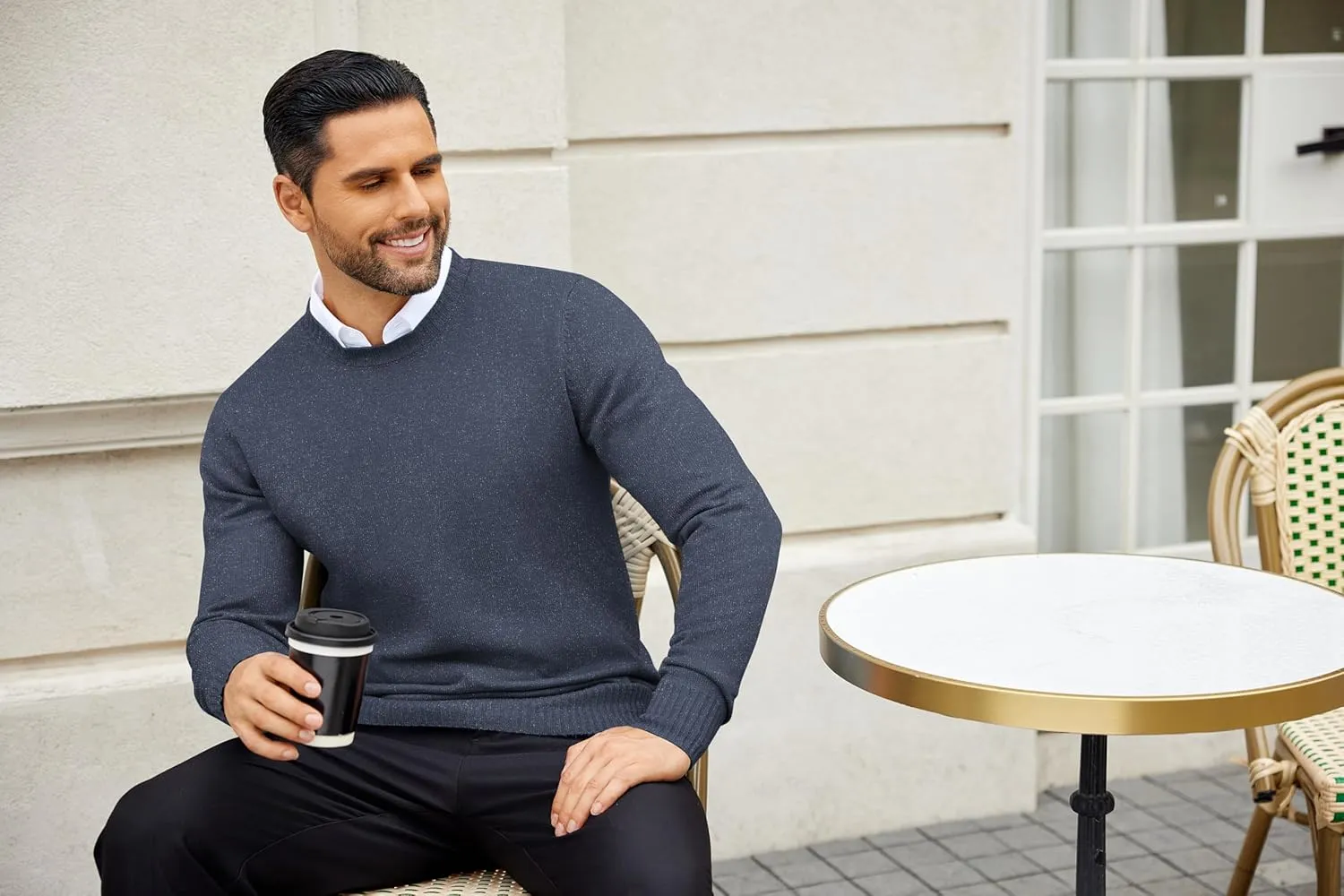 COOFANDY Mens Knit Dress Sweater Crewneck Long Sleeves Slim Fit Sweaters Business Casual Ribbing Pullover Tops