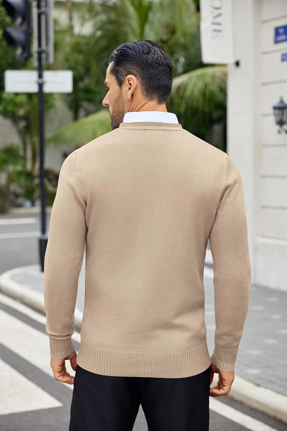 COOFANDY Mens Knit Dress Sweater Crewneck Long Sleeves Slim Fit Sweaters Business Casual Ribbing Pullover Tops