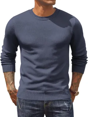 COOFANDY Mens Knit Dress Sweater Crewneck Long Sleeves Slim Fit Sweaters Business Casual Ribbing Pullover Tops