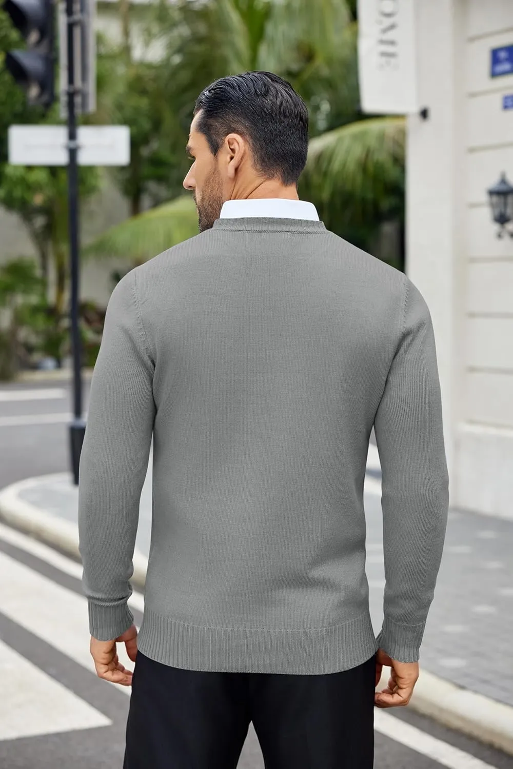 COOFANDY Mens Knit Dress Sweater Crewneck Long Sleeves Slim Fit Sweaters Business Casual Ribbing Pullover Tops