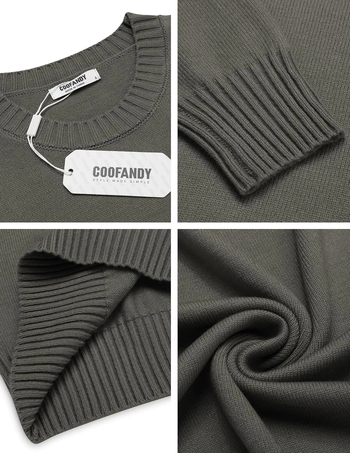 COOFANDY Mens Knit Dress Sweater Crewneck Long Sleeves Slim Fit Sweaters Business Casual Ribbing Pullover Tops
