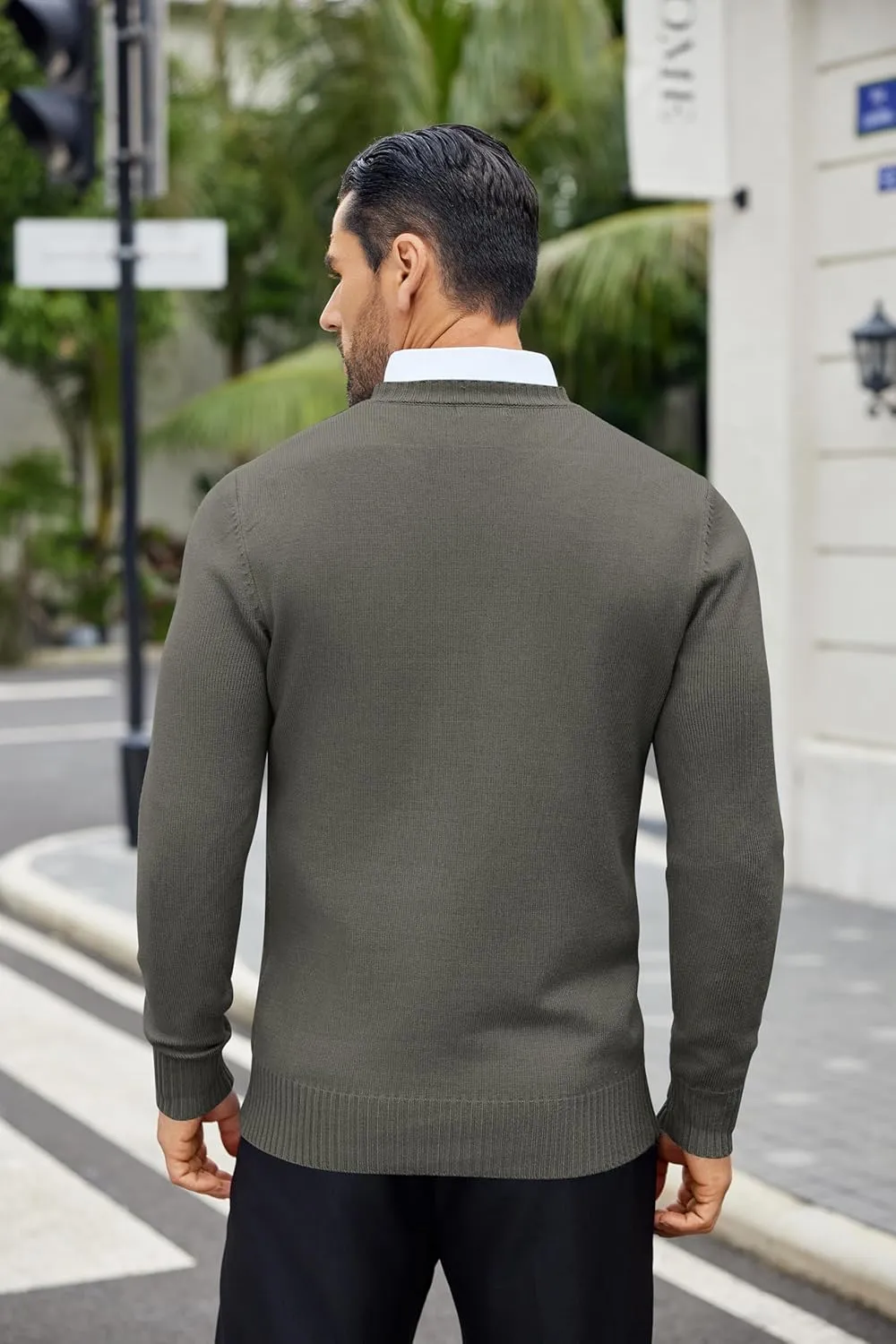 COOFANDY Mens Knit Dress Sweater Crewneck Long Sleeves Slim Fit Sweaters Business Casual Ribbing Pullover Tops