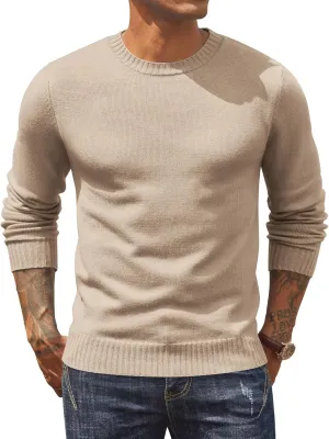 COOFANDY Mens Knit Dress Sweater Crewneck Long Sleeves Slim Fit Sweaters Business Casual Ribbing Pullover Tops