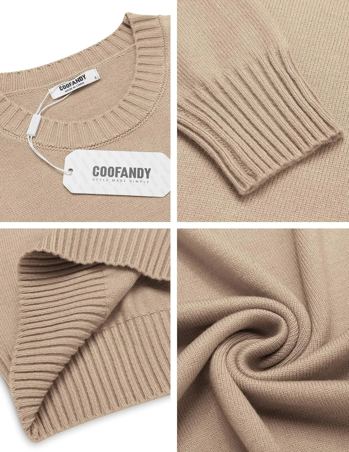 COOFANDY Mens Knit Dress Sweater Crewneck Long Sleeves Slim Fit Sweaters Business Casual Ribbing Pullover Tops
