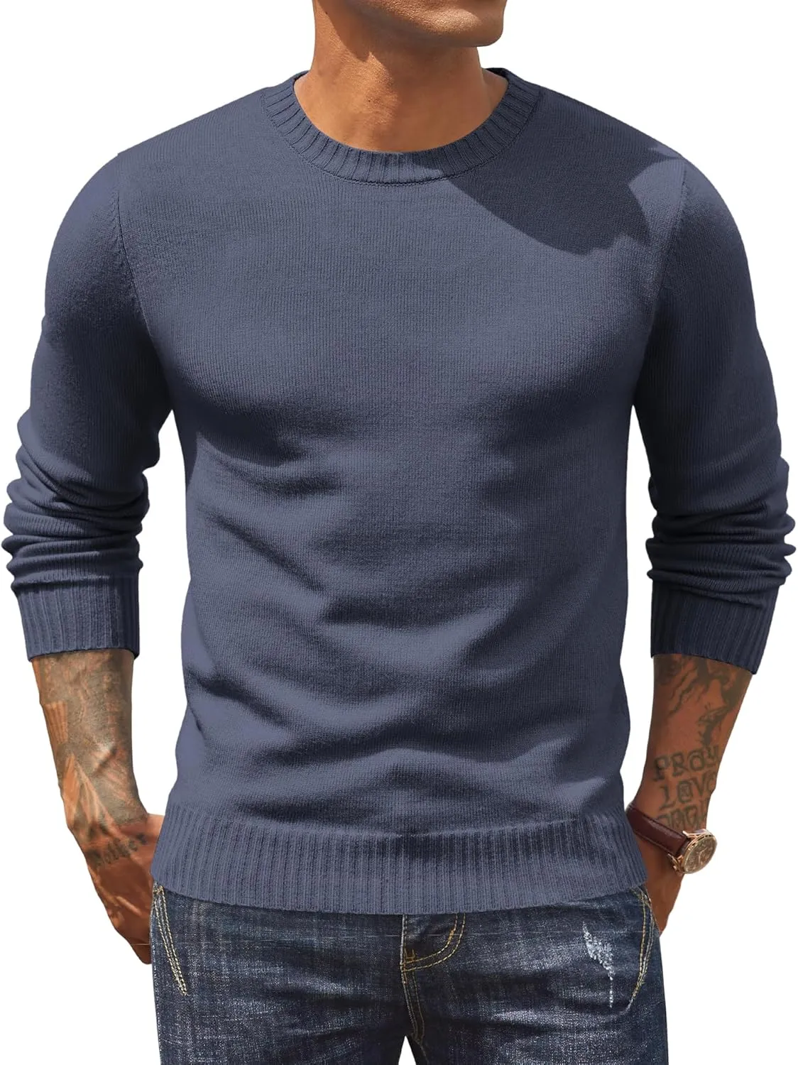 COOFANDY Mens Knit Dress Sweater Crewneck Long Sleeves Slim Fit Sweaters Business Casual Ribbing Pullover Tops
