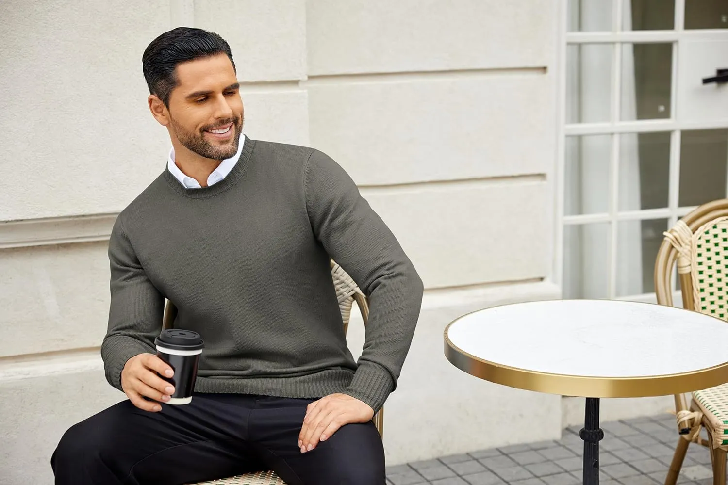 COOFANDY Mens Knit Dress Sweater Crewneck Long Sleeves Slim Fit Sweaters Business Casual Ribbing Pullover Tops