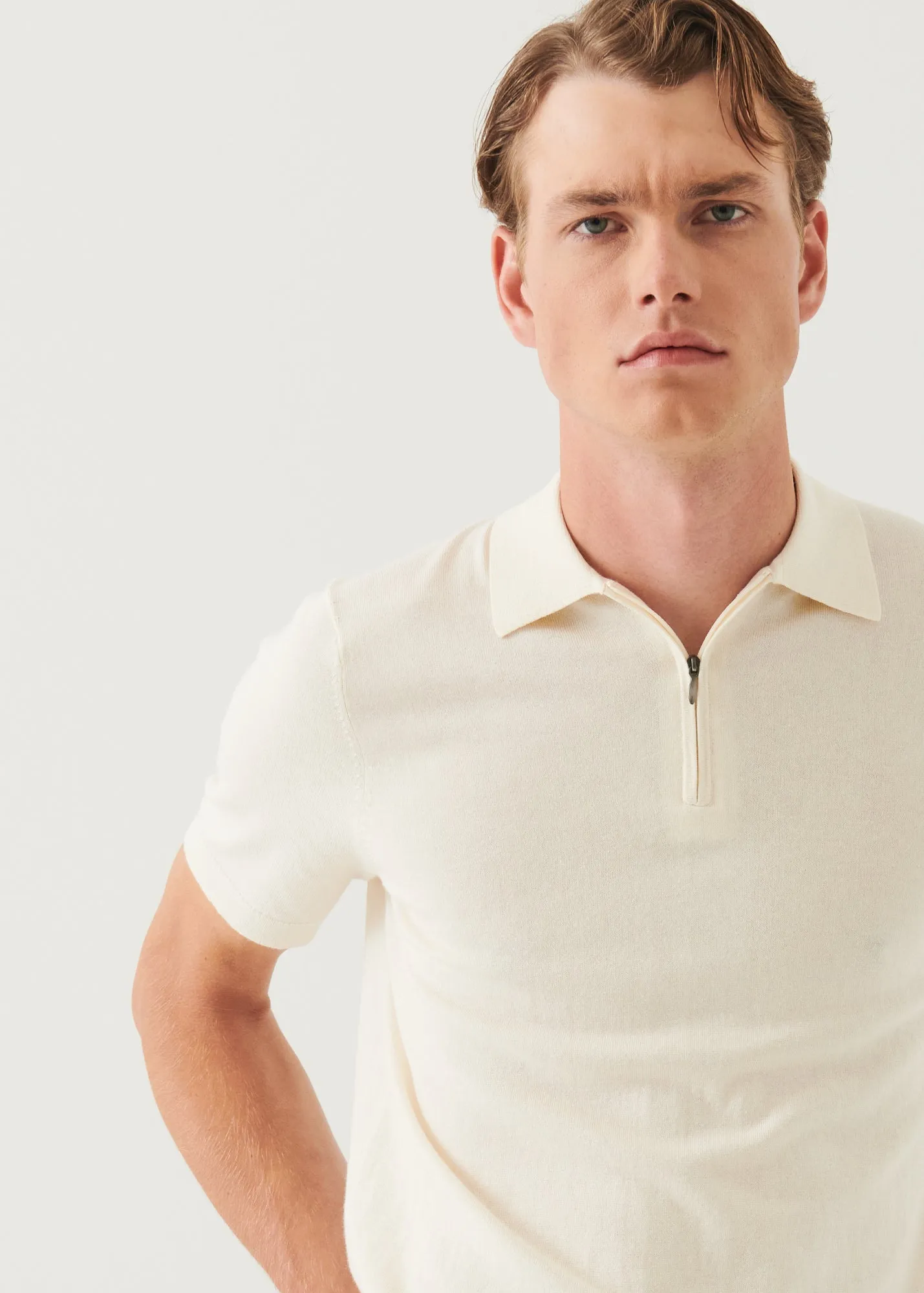 Cotton Cashmere Quarter Zip Polo