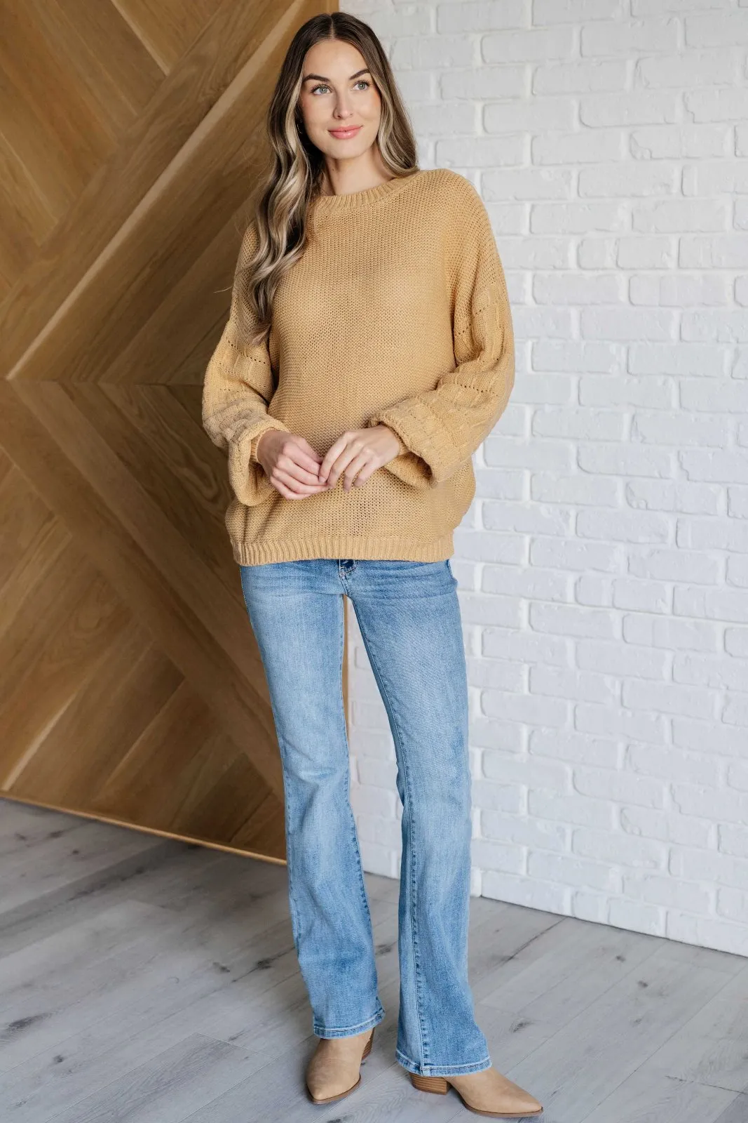 Cozy Bubble Sleeve Sweater in Beige