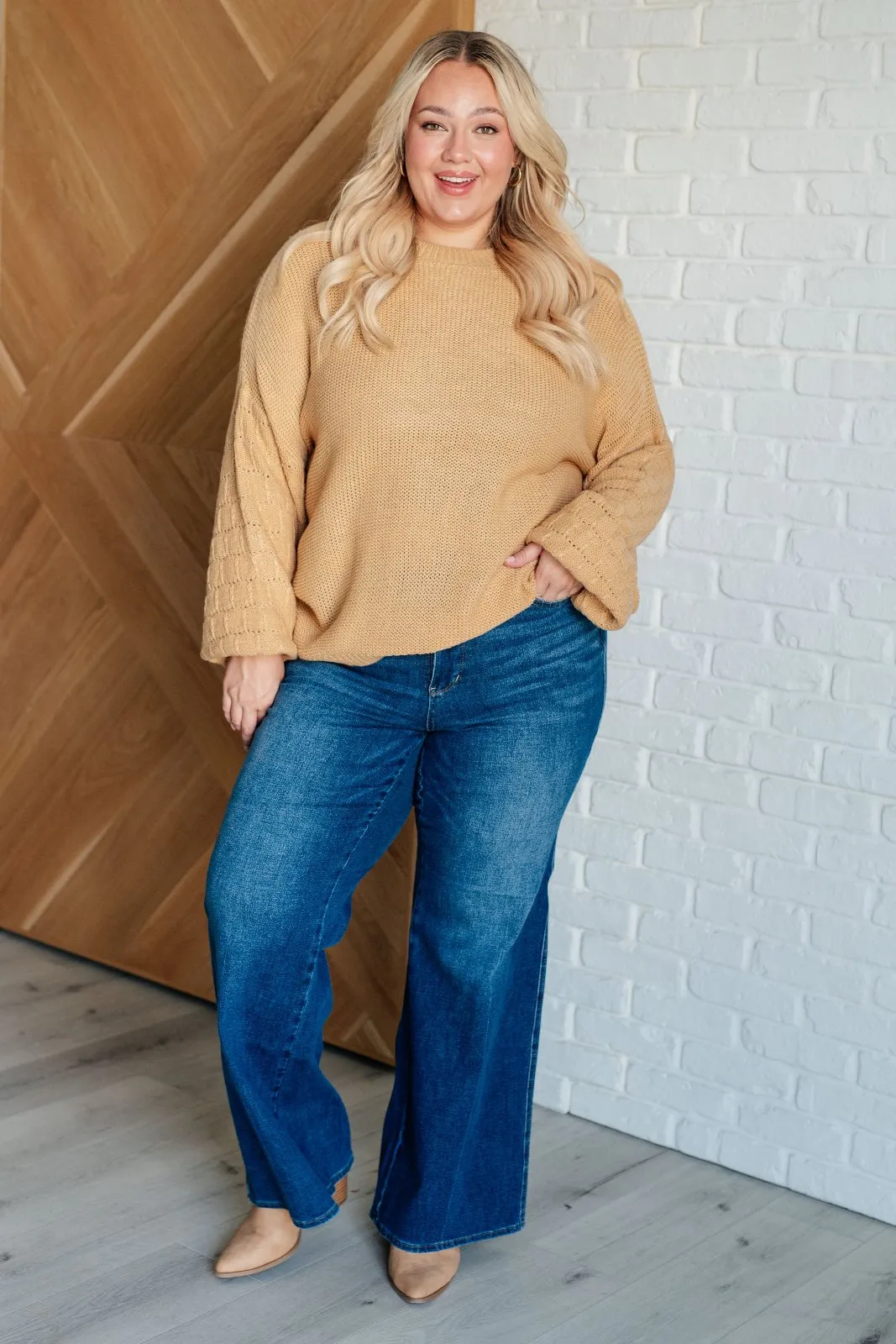 Cozy Bubble Sleeve Sweater in Beige