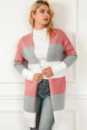 Cozy Shield Open Front Long Striped Cardigan