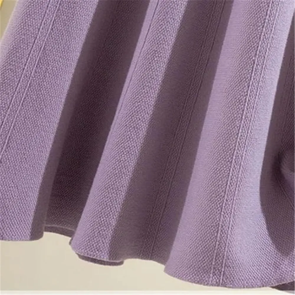 DBFBDTU Women's Autumn Thick Large Swing Knitted Long Skirt Pleated Skirt High Waist A-Line Midi Skirt