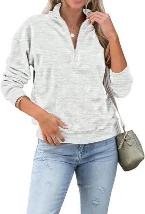 Dressmine Womens Quarter Zip Pullover Casual Long Sleeve Shirts Half Zip Sweatshirt Trendy Clothes