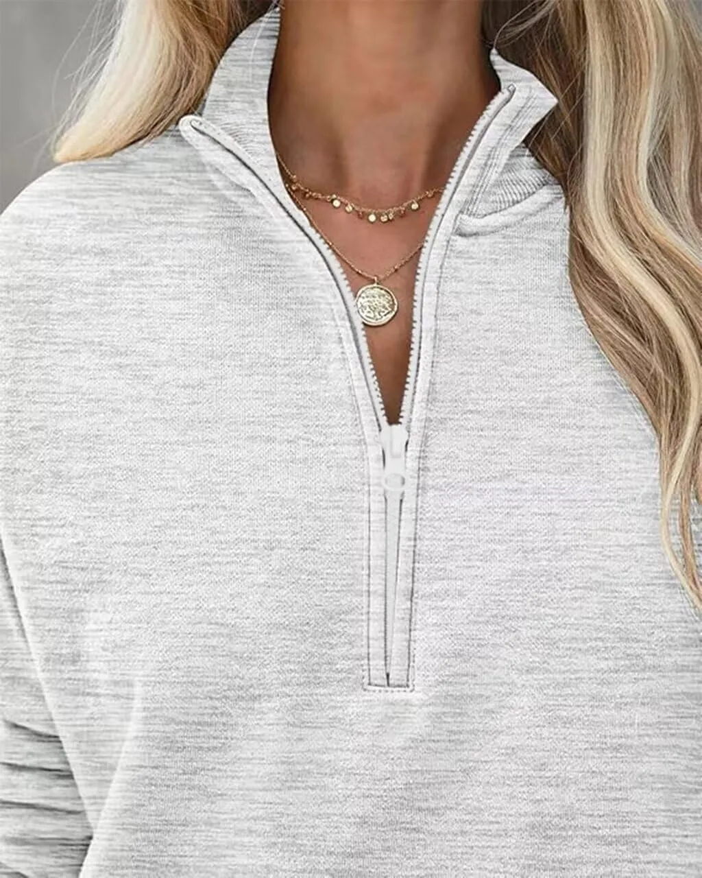 Dressmine Womens Quarter Zip Pullover Casual Long Sleeve Shirts Half Zip Sweatshirt Trendy Clothes