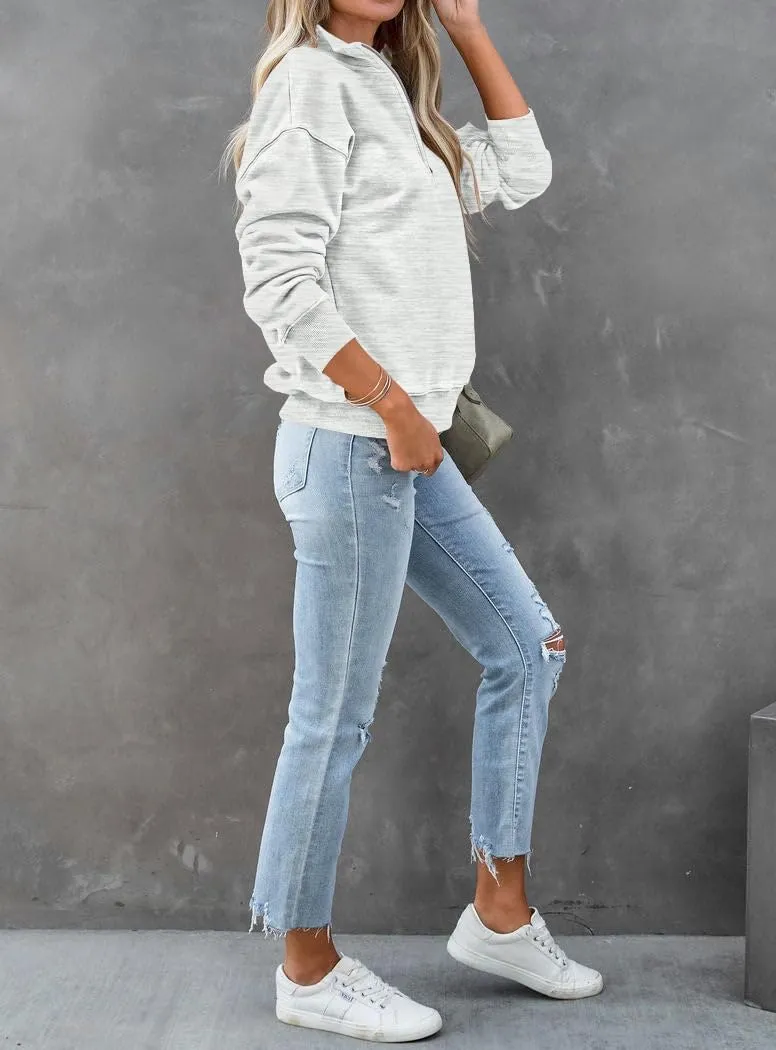 Dressmine Womens Quarter Zip Pullover Casual Long Sleeve Shirts Half Zip Sweatshirt Trendy Clothes