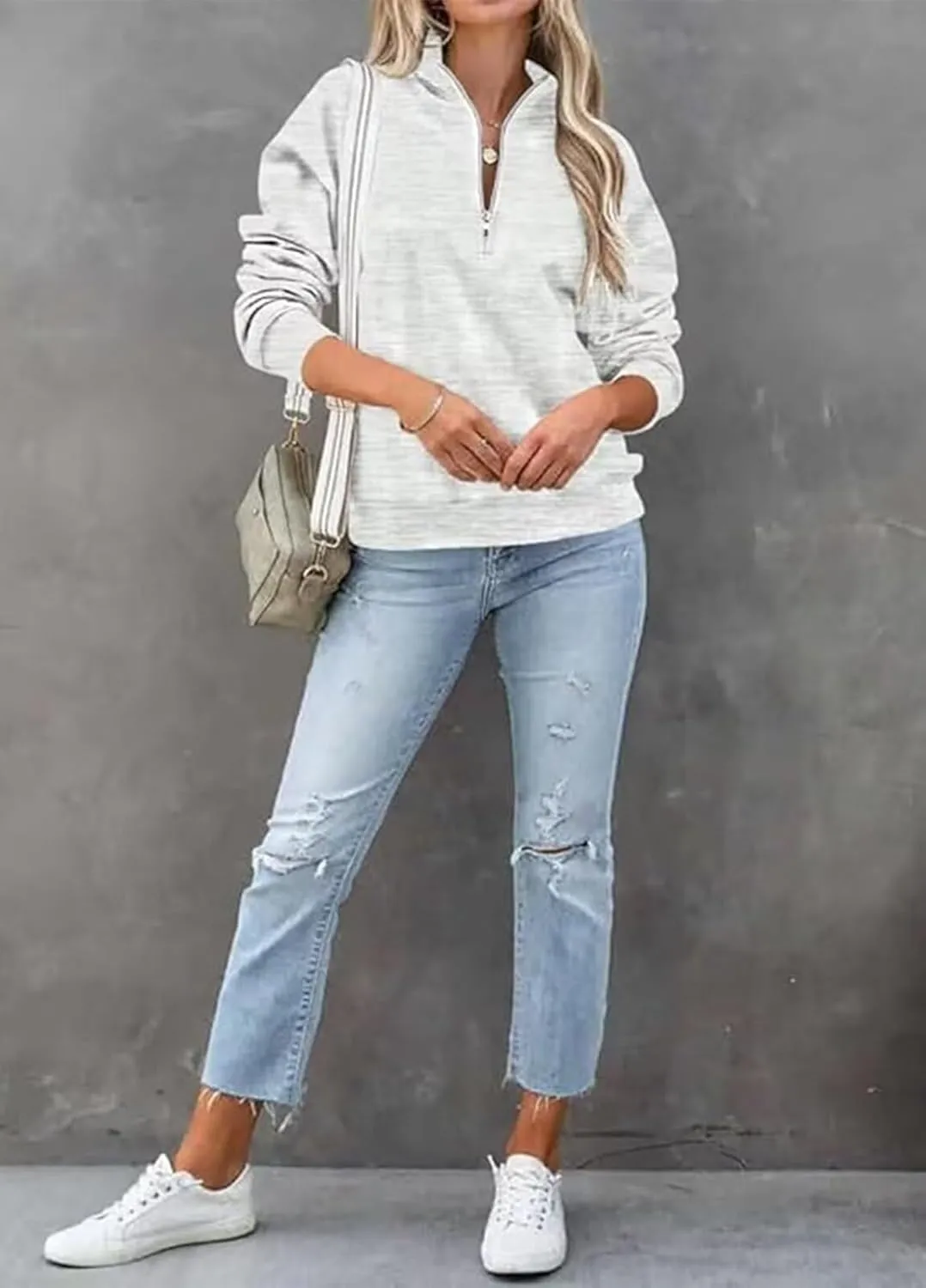 Dressmine Womens Quarter Zip Pullover Casual Long Sleeve Shirts Half Zip Sweatshirt Trendy Clothes