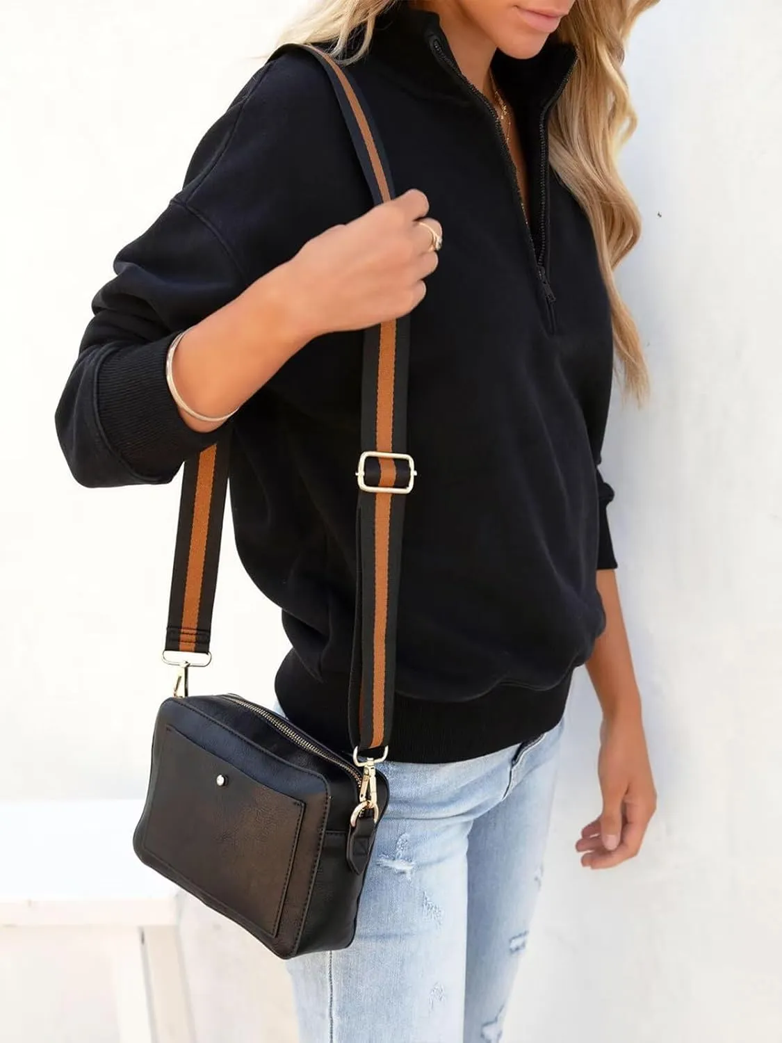 Dressmine Womens Quarter Zip Pullover Casual Long Sleeve Shirts Half Zip Sweatshirt Trendy Clothes