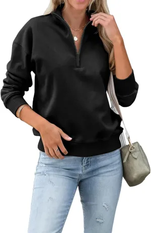 Dressmine Womens Quarter Zip Pullover Casual Long Sleeve Shirts Half Zip Sweatshirt Trendy Clothes