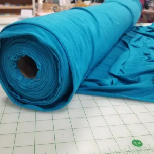 End of bolt : 2.5 yards of Designer Deadstock Rayon Wool  Stretch Jersey Turquoise Blue 5.5oz Knit- remnant