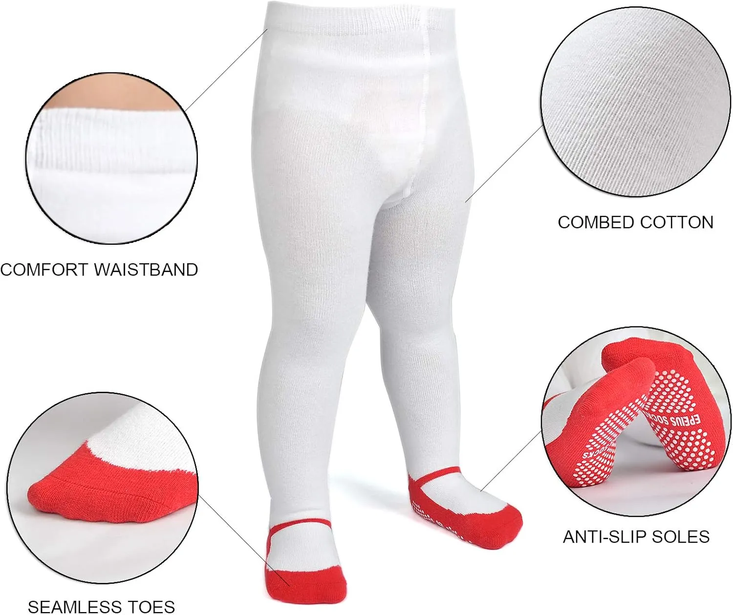 EPEIUS Baby Tights Baby Girls Non-Slip Plain/Ribbed Leggings Seamless Cotton Stockings Pantyhose Newborn Infant Toddler