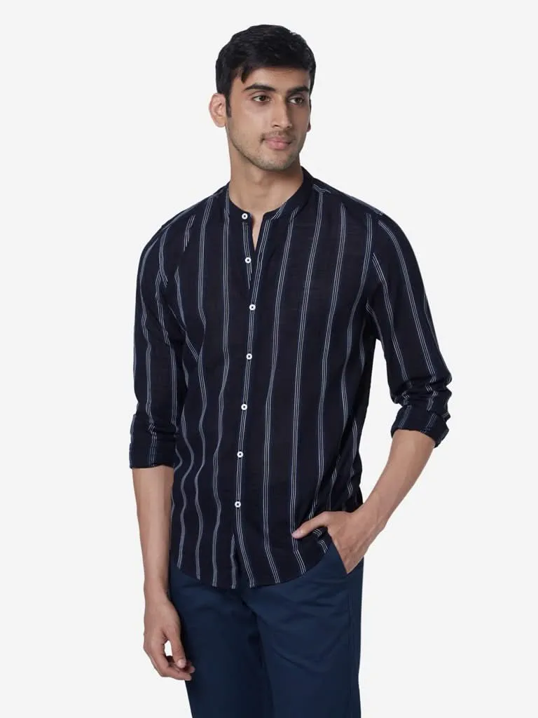 ETA Navy Resort Fit Striped Pure Cotton Shirt