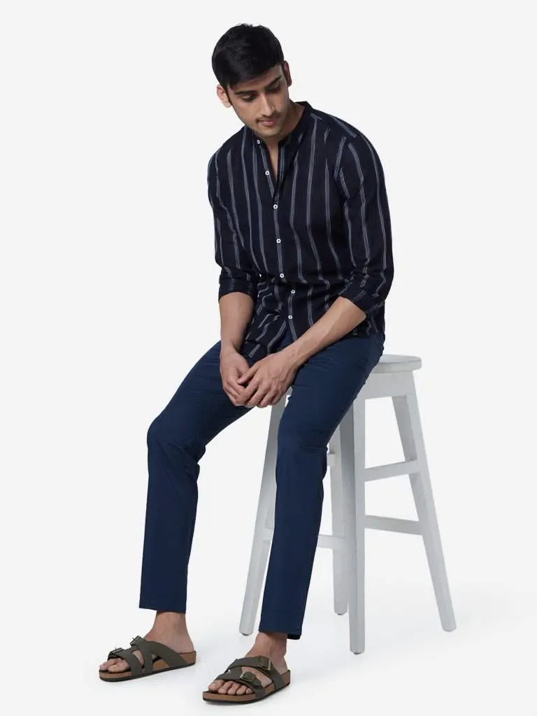 ETA Navy Resort Fit Striped Pure Cotton Shirt