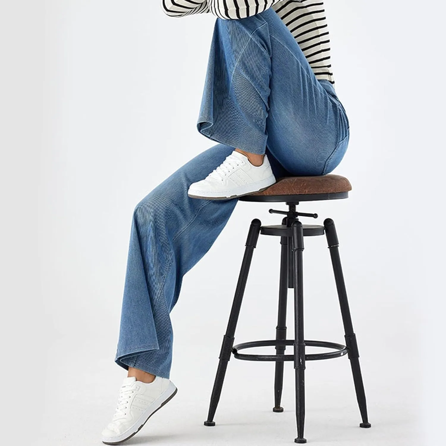 fanmpghleoo Wide Leg Jeans Woman Pull On Elastic Waist Jeans for Women Trendy Boyfriend Jeans Sweatpants That Look Like Jeans