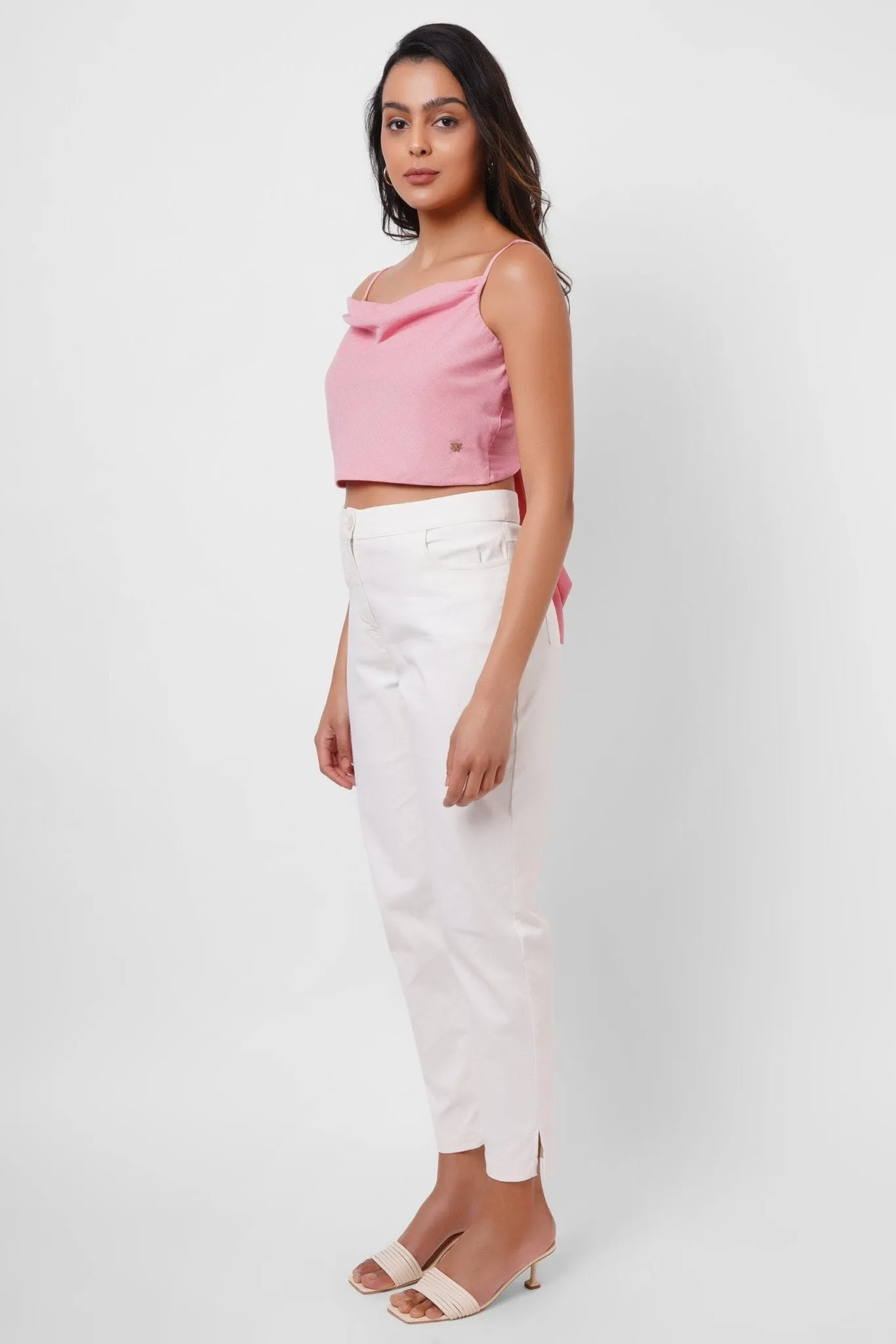 First Date Wear Sleeveless Pink Top With Back Bow