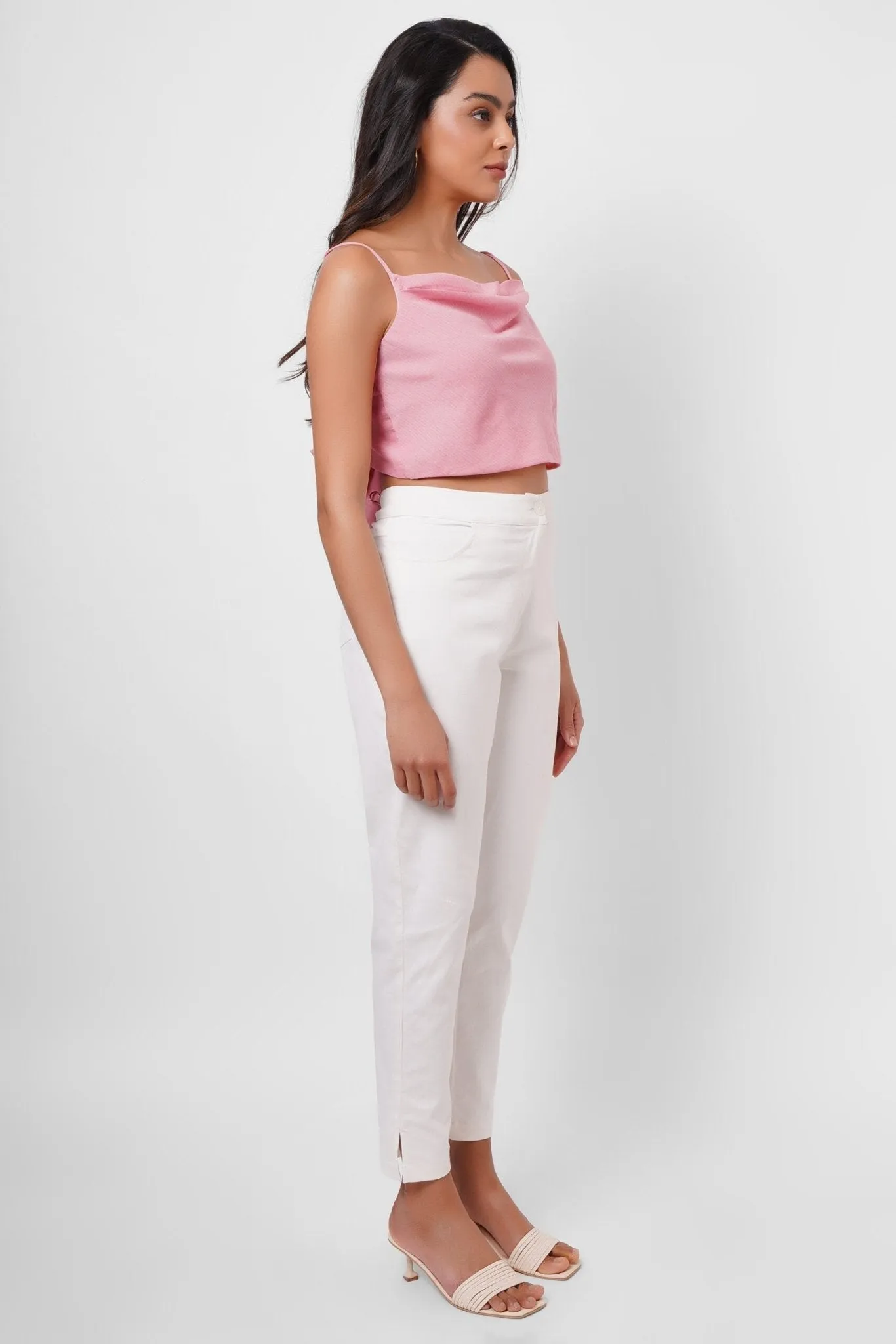First Date Wear Sleeveless Pink Top With Back Bow