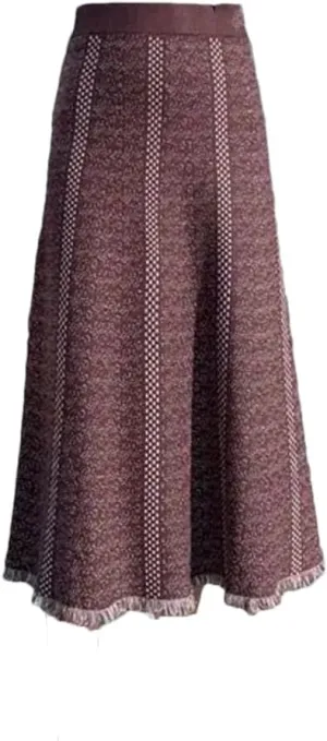 Fjnbbiot Casual Knitted Skirt Women Autumn Winter Fashion Printed A Line High Waist Pleated Midi Skirt