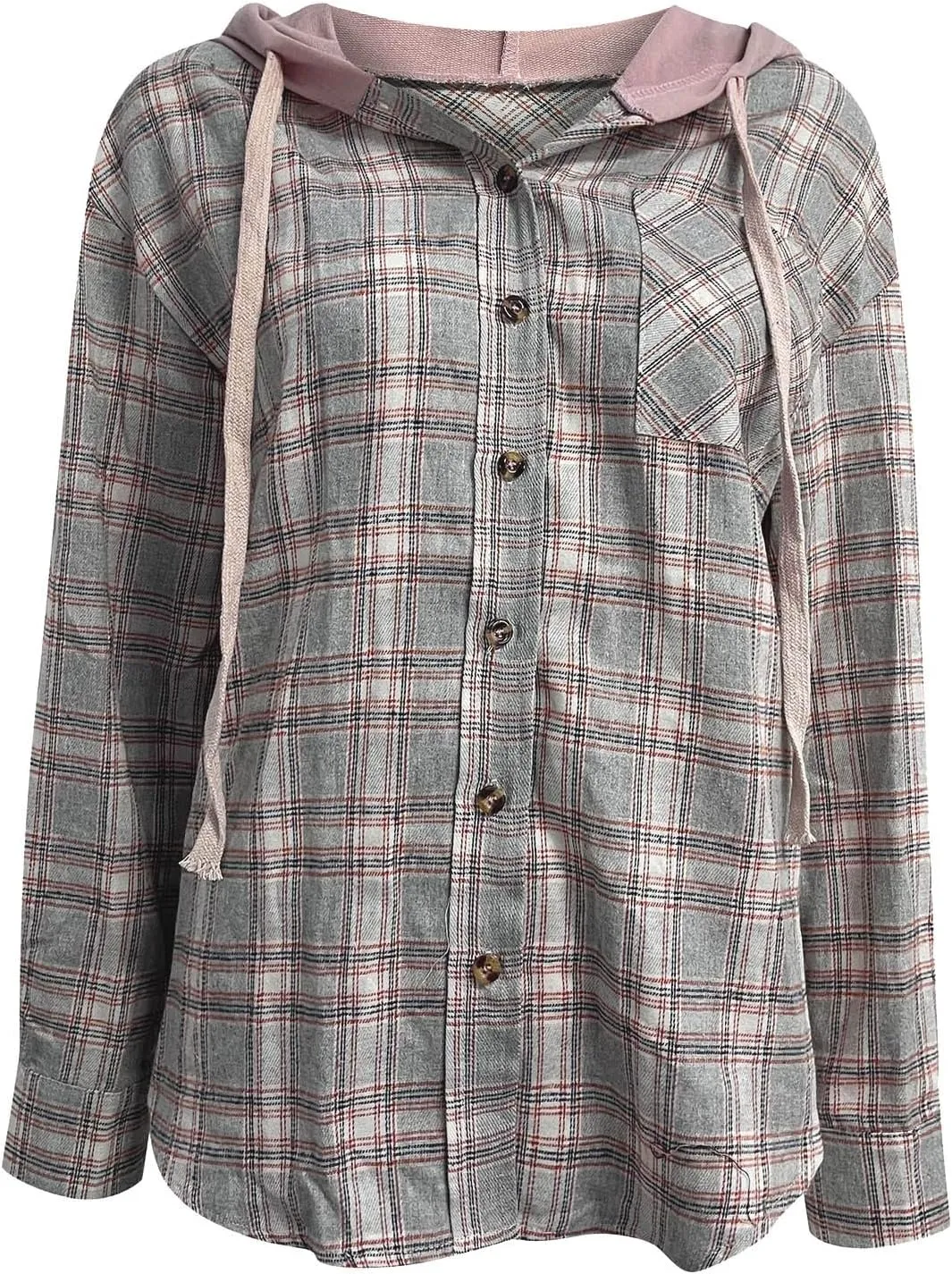 Flannel Hoodies For Women Fall Fashion 2023 Lightweight Shacket Jackets Casual Long Sleeve Button Fown Plaid Shirts