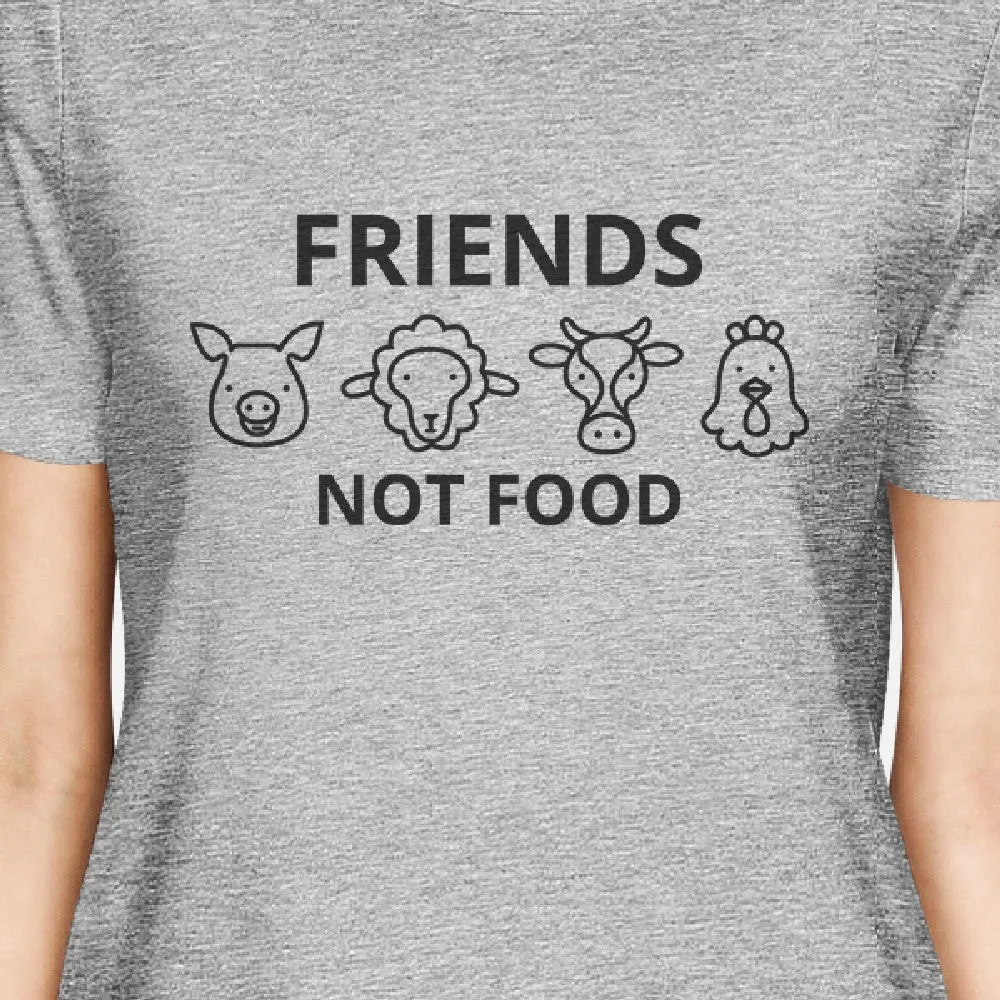 Friends Not Food Gray Women's Untie Graphic Summer Short Sleeve Top