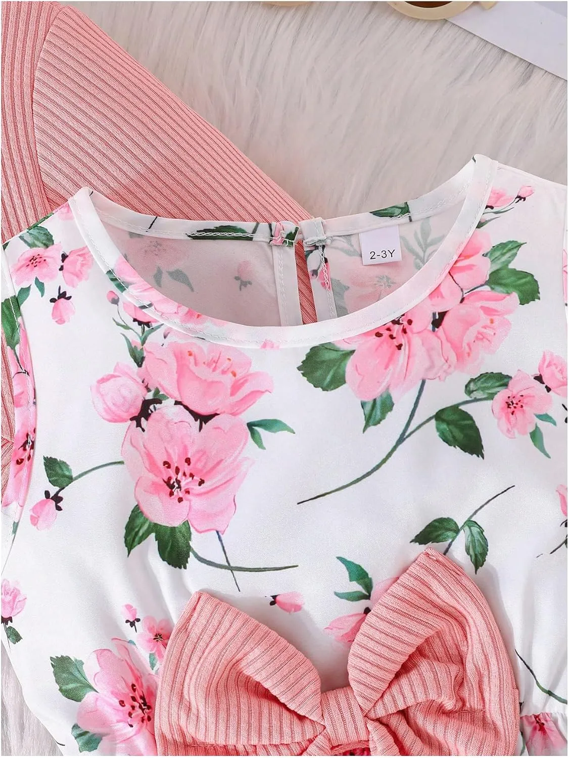 GORGLITTER Girl's Floral Print Bow Sleeveless Crew Neck Flowy Summer Easter Mini Dress with Boleros Shrugs Cardigans