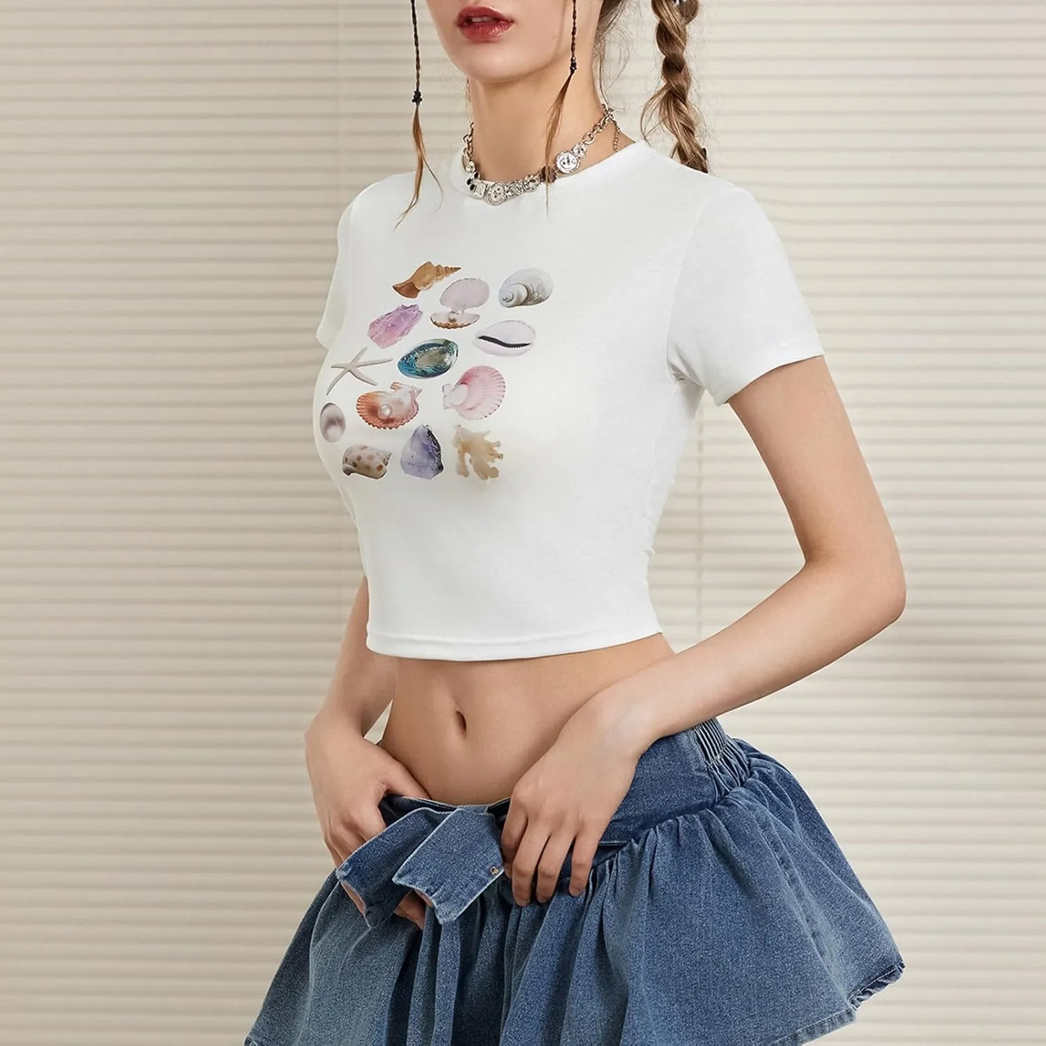 Graphic Baby Tees for Women Y2k Tops Teen Girls Fruit Print Crop Tops Coastal Summer Clothes Vintage Aesthetic T Shirt