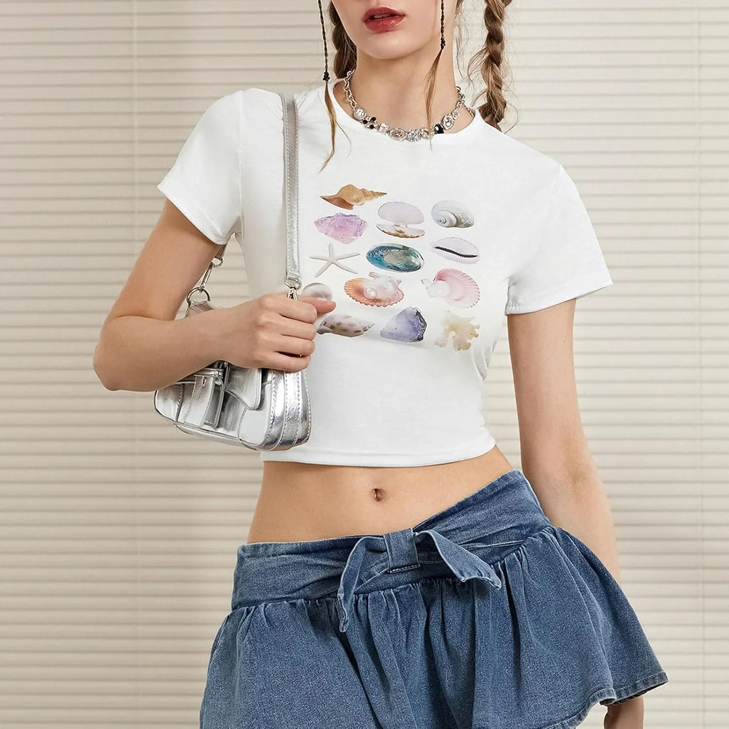 Graphic Baby Tees for Women Y2k Tops Teen Girls Fruit Print Crop Tops Coastal Summer Clothes Vintage Aesthetic T Shirt