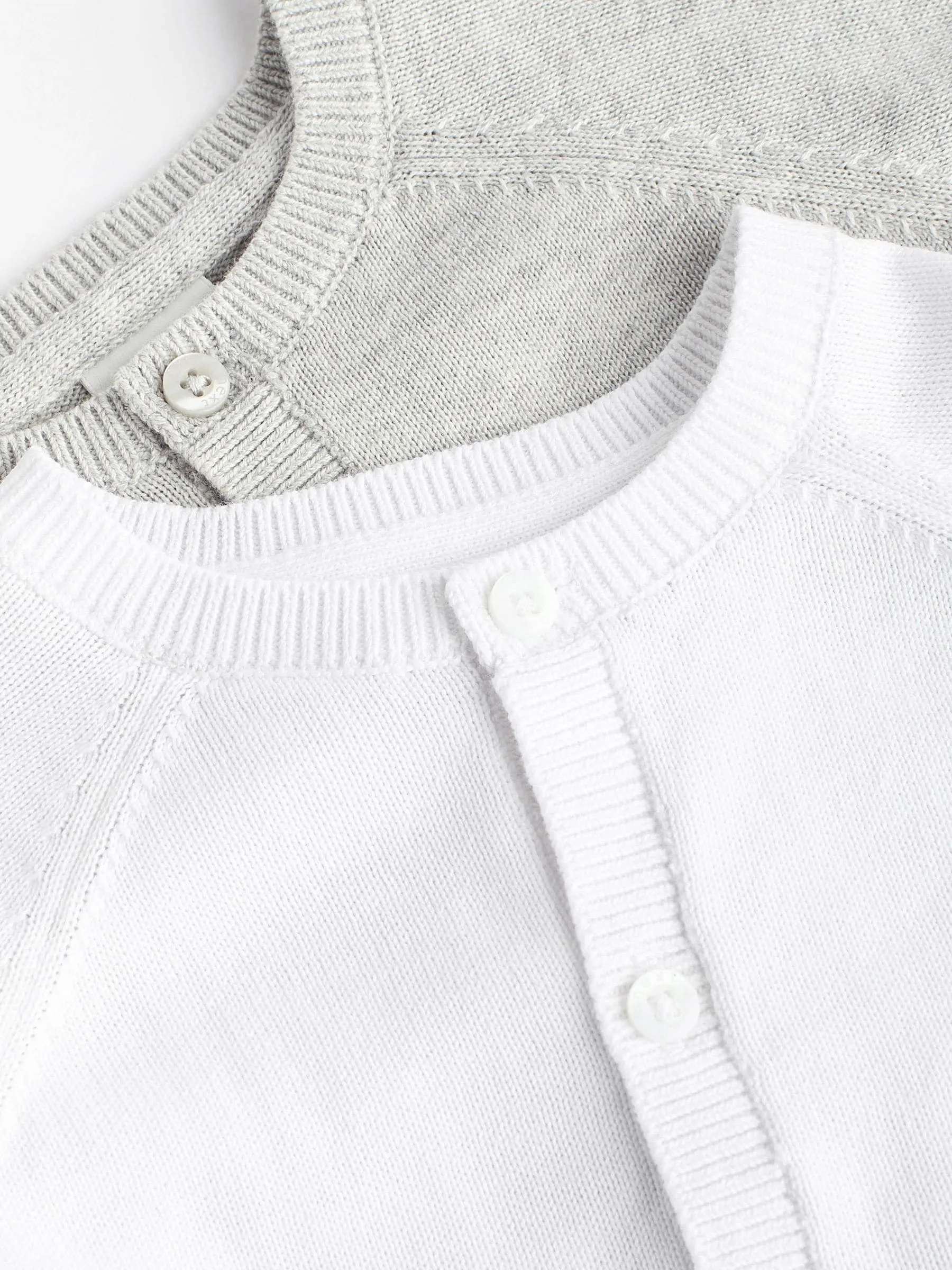 Grey/White 100% Cotton Knitted Baby Cardigans 2 Pack