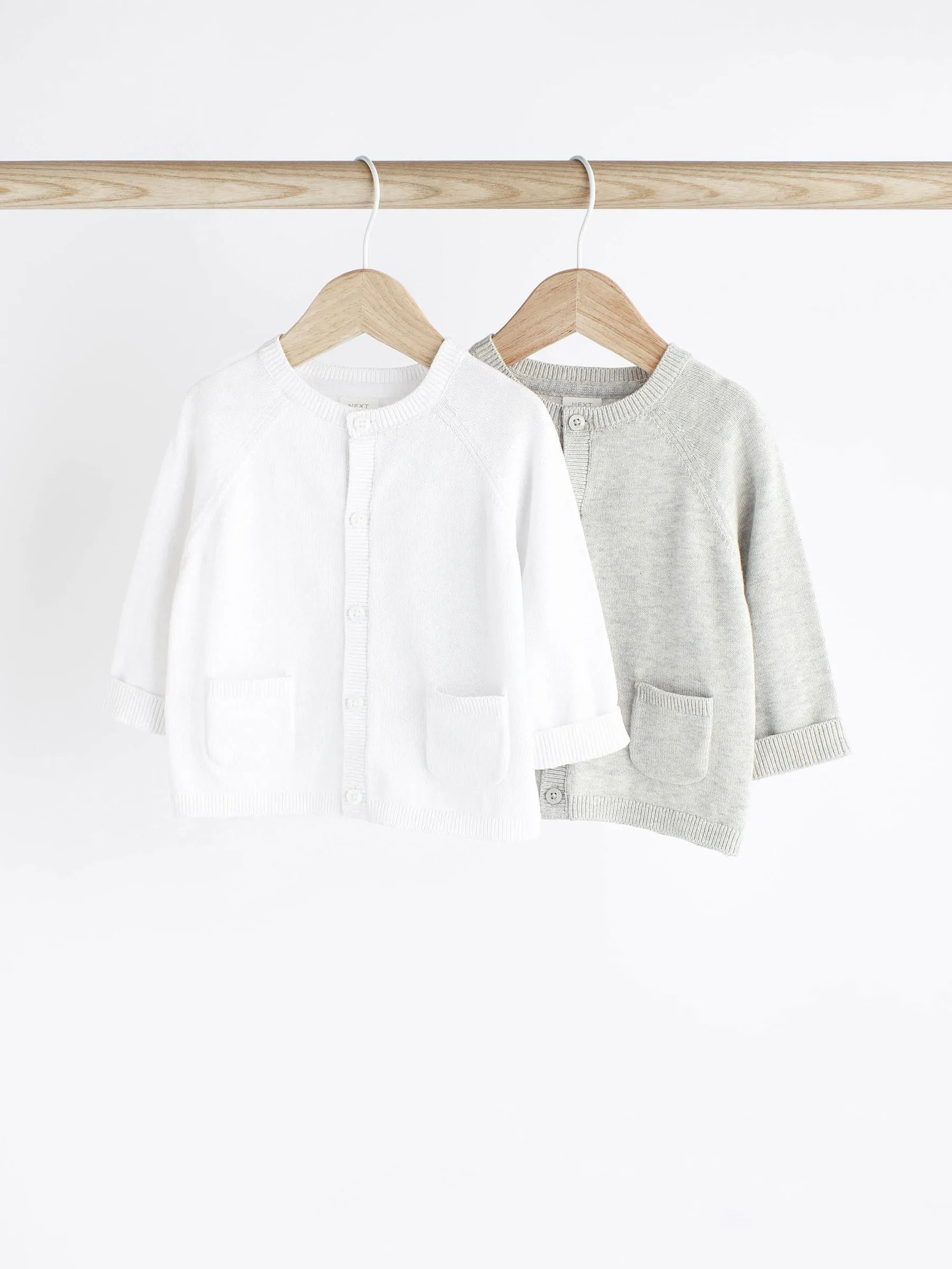 Grey/White 100% Cotton Knitted Baby Cardigans 2 Pack