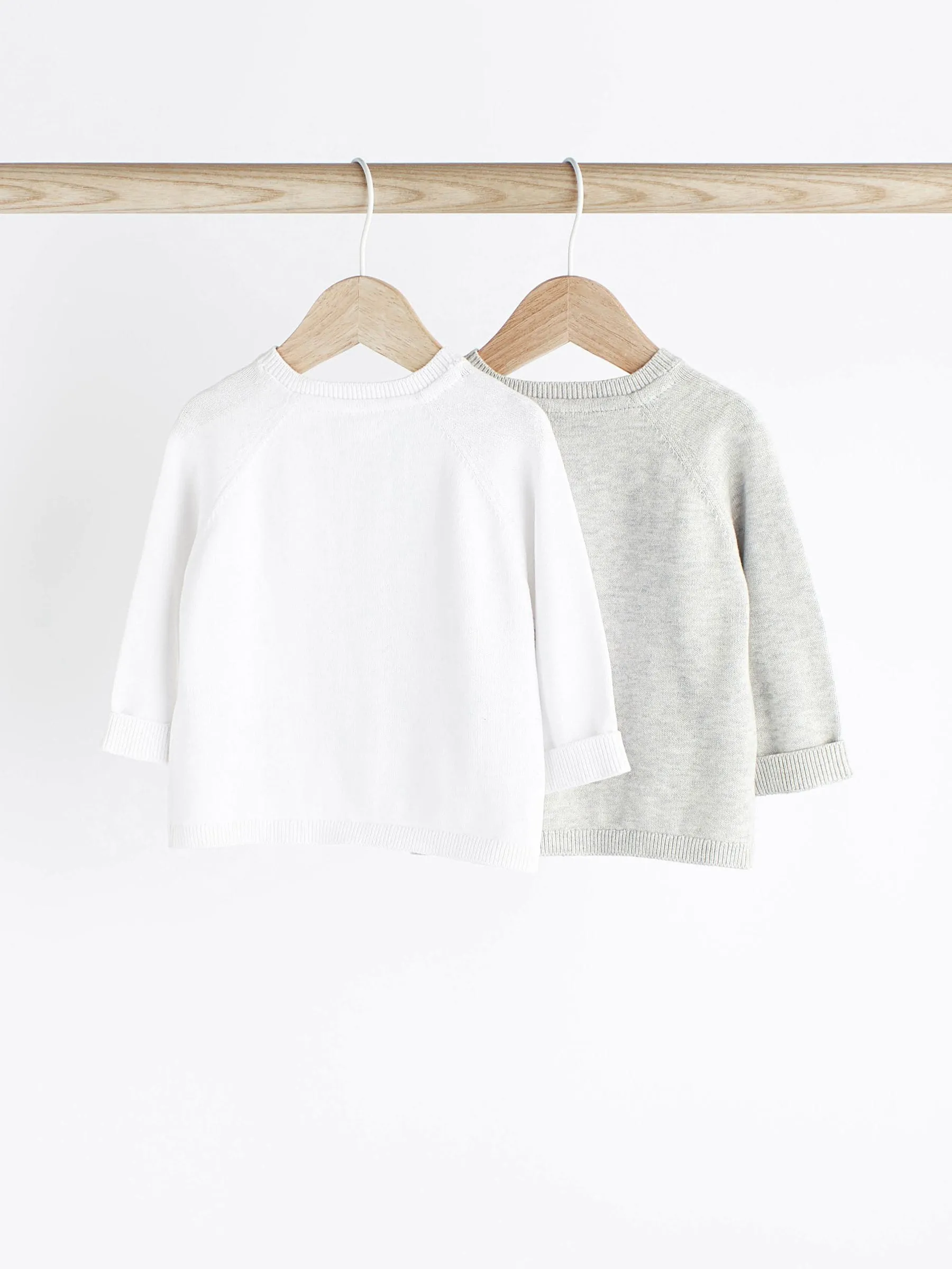 Grey/White 100% Cotton Knitted Baby Cardigans 2 Pack