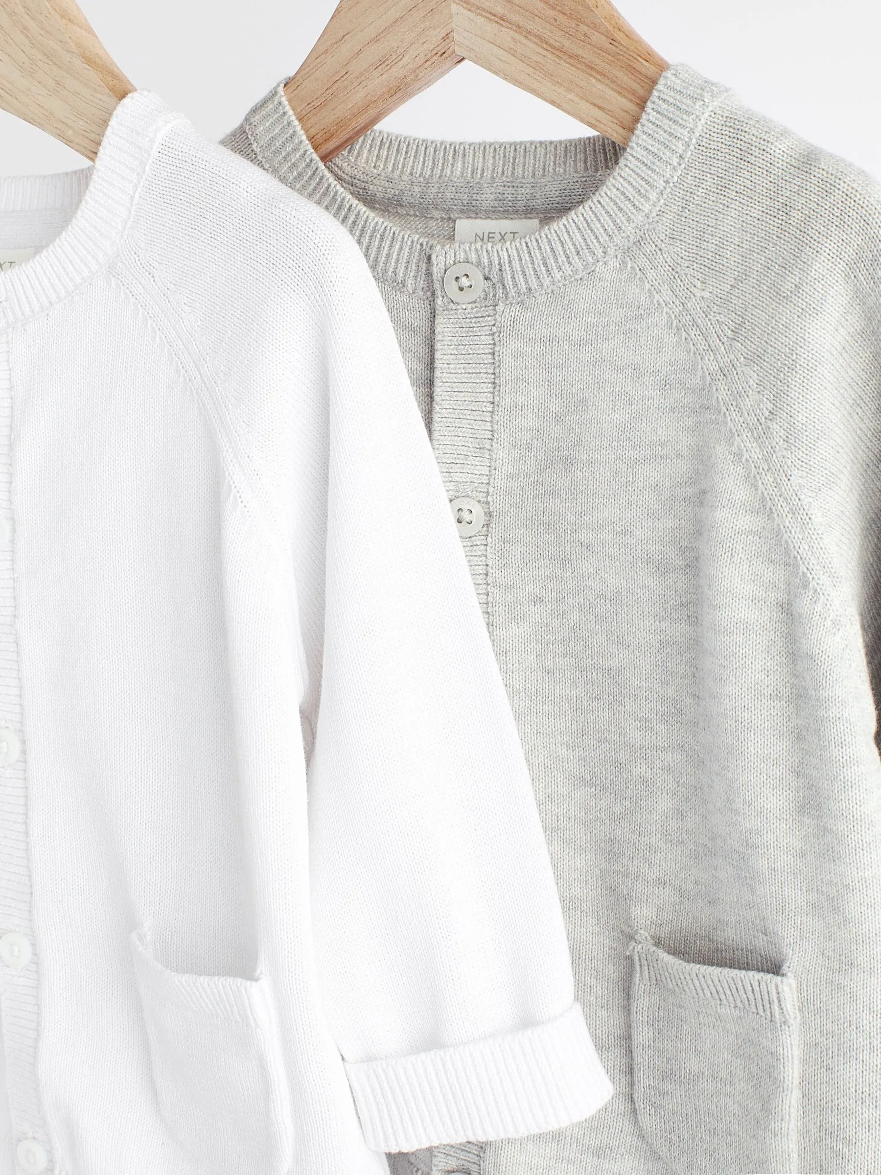 Grey/White 100% Cotton Knitted Baby Cardigans 2 Pack