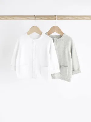 Grey/White 100% Cotton Knitted Baby Cardigans 2 Pack