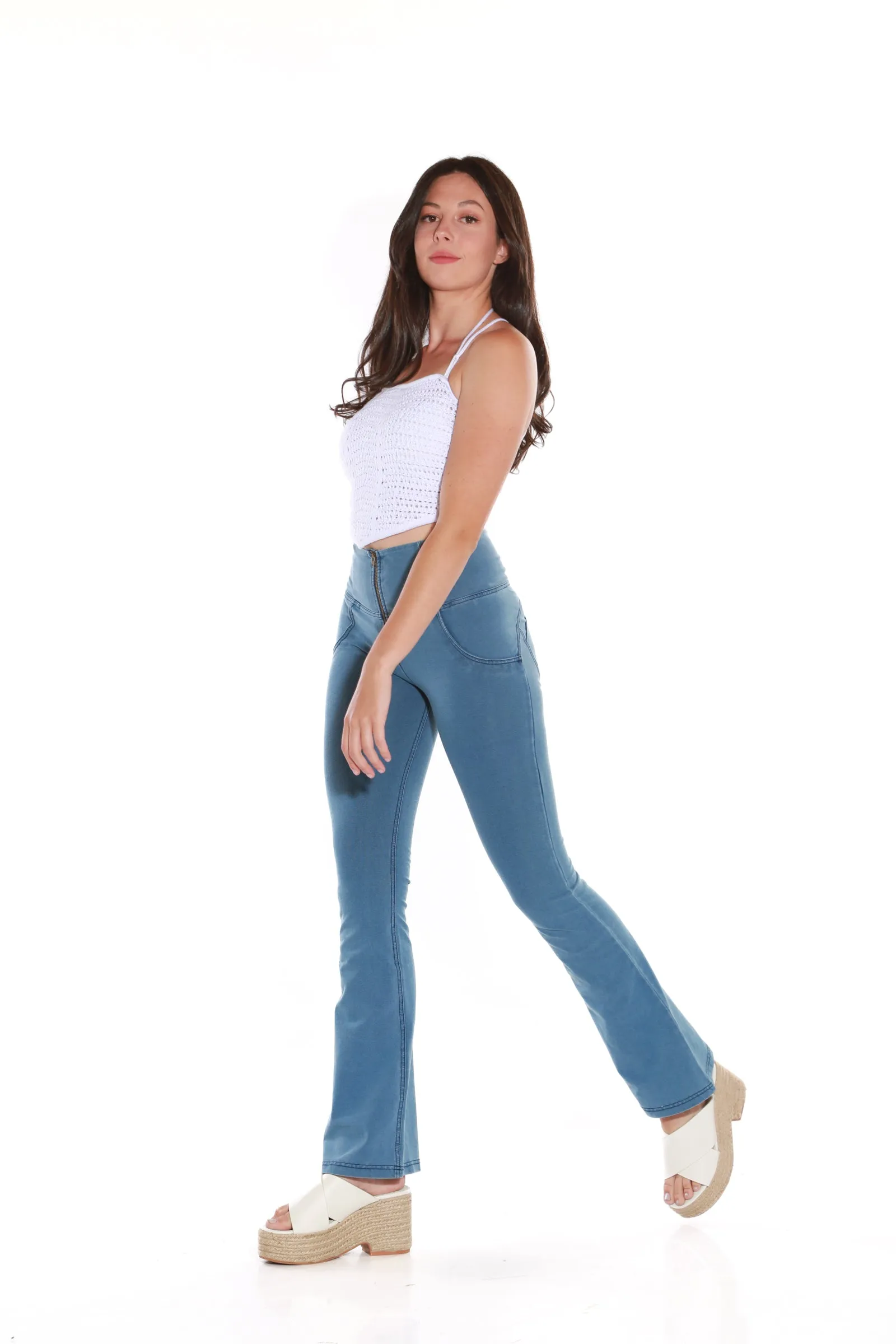 High waist Bootleg Butt lifting Flare Shaping jeans/Jeggings - Light Blue