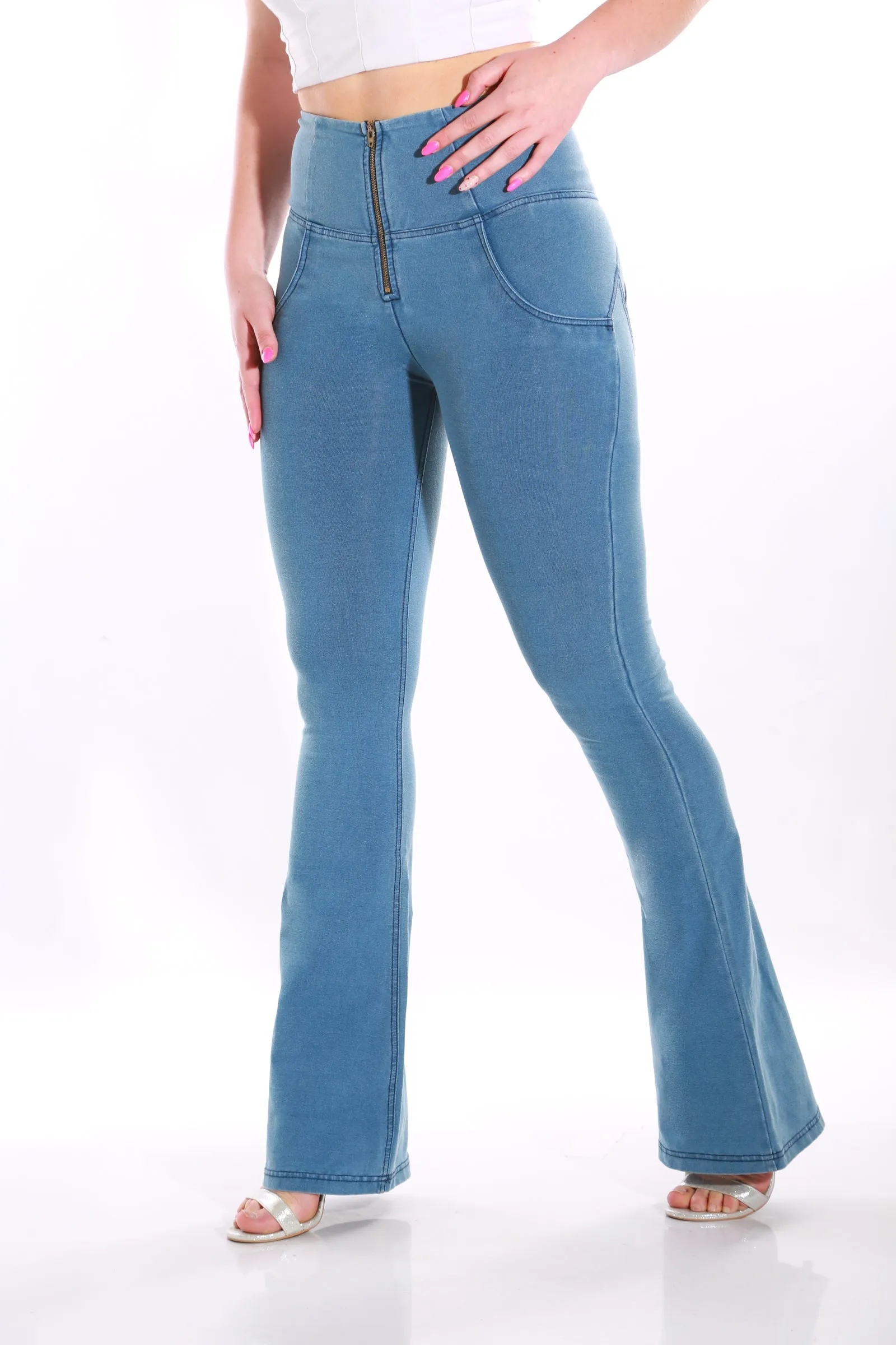 High waist Bootleg Butt lifting Flare Shaping jeans/Jeggings - Light Blue